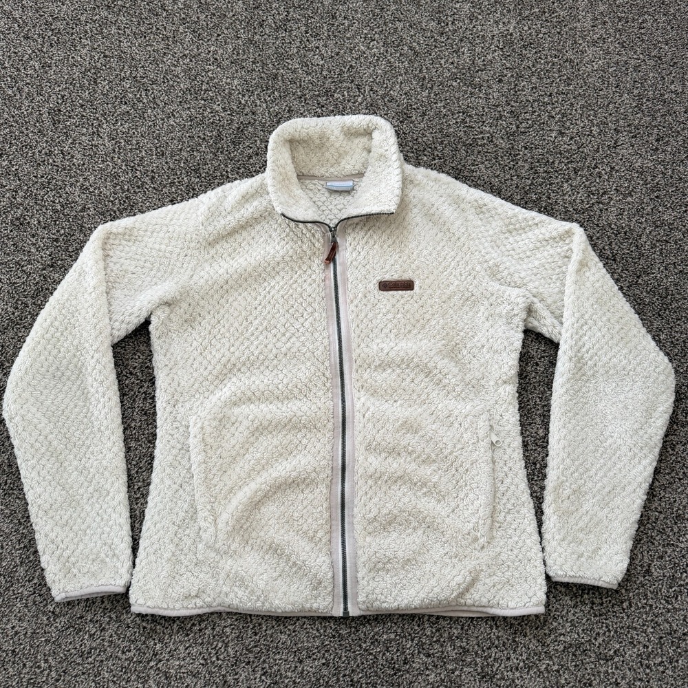 Columbia Fireside II Sherpa Jacket Women's Large Ivory Full Zip Cozy Hiking